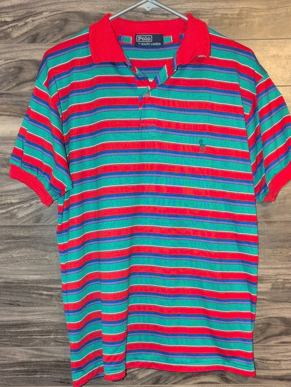 Vintage 90s Polo Ralph Lauren Multi-Stripe Polo Shirt Green Red Teal Size Large